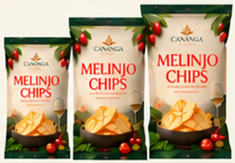 Melinjo Chips packs in 50 g, 100 g and 250 g sizes